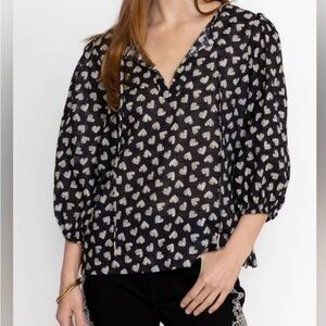 Johnny Was Heart Patterned Black and White linen Top
